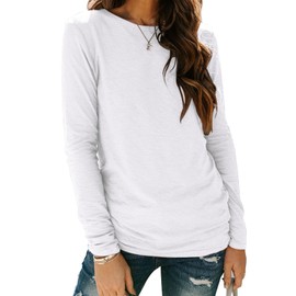 Sherosa Crew Neck Shirts for Women Long Sleeve Cotton Tshirts Ladies Nursing Tops Basic Tees White,XL