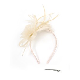 Fascinators Hats for Women Tea Party Headband Kentucky Derby Hat Feather Mesh Flower Headwear Cocktail Hair Clip Fascinators Headpiece for Wedding Champagne One Size