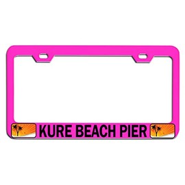 Custom Brother - Kure Beach PIER Beach Summer Surf Surfing Pink Steel Auto SUV License Plate Frame License Tag Holder, J67