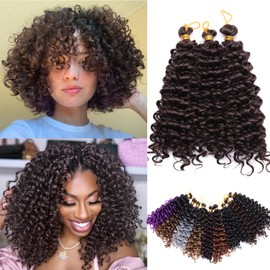 S-noilite Curly Braiding Hair,Marlybob Crochet Braids Hair Extensions 8 Inch Deep Wave Afro Kinky Jerry Curl Pre Stretched Ombre Braiding Hairpiece for Black Women,3 Pack 95g,Dark Brown