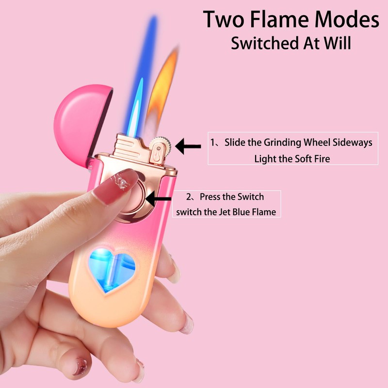 Torch Lighter, Dual Flame Lighter with 6pcs Flint Stone, Windproof