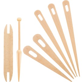 7 Pieces Wood Hand Loom Stick Set, Include 5 Pieces Wood Weaving Crochet Needle with Wooden Shuttles Weaving Stick and Wood Bobbin Stick or DIY Handcrafts Tool