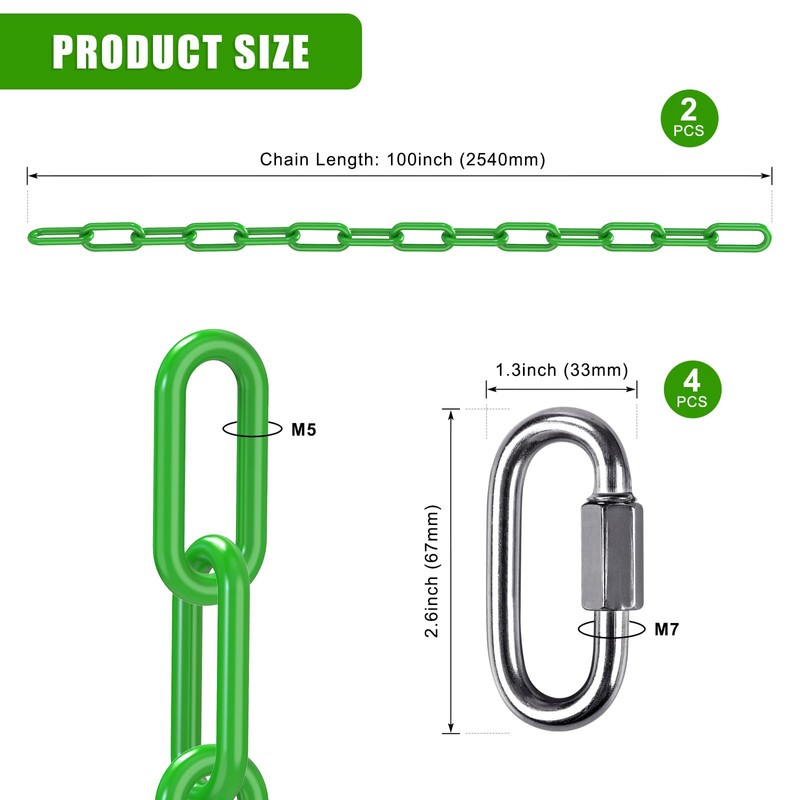 2Pcs 100" Swing Chain with Carabiners 1000 LBs Capacity Heavy