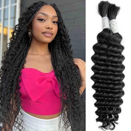 Boho Braids Human Hair 18 Inch 100g Deep Wave Bulk Human Hair For Braiding 1B Natural Black Hair Bundles for Braiding