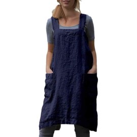 Stomeshle Japanese Aprons Plus Size Smock for Women with Pockets Cross Back Pinafore Dress Apron Baking Cooking Kitchen Gardening