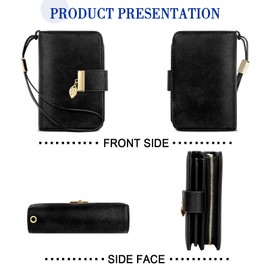 Faneam Leather Wallet for Women RFID Blocking Wallet Women's Small Purse Ladies Bifold Purse Credit Card Wallet with Lanyard, Zip Coin Pocket, Multiple Card Slots, Exquisite Box (Vintage Black)