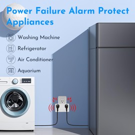 Power Failure Alarm with 2 Socket,80-110dB Adjustable Freezer Alarm with 4 Siren,Power Loss Alert with LED Indicator,Blackout Alert for GFI/GFCI Trips,Refrigerator,Aquarium Air Pump