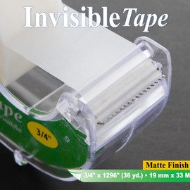 BAZIC InvisibleTape w/Dispenser 3/4" X 1296", Matte Finish Stationery Tapes Rolls, for Arts Craft Photo Gift Wrapping, 2-Pack