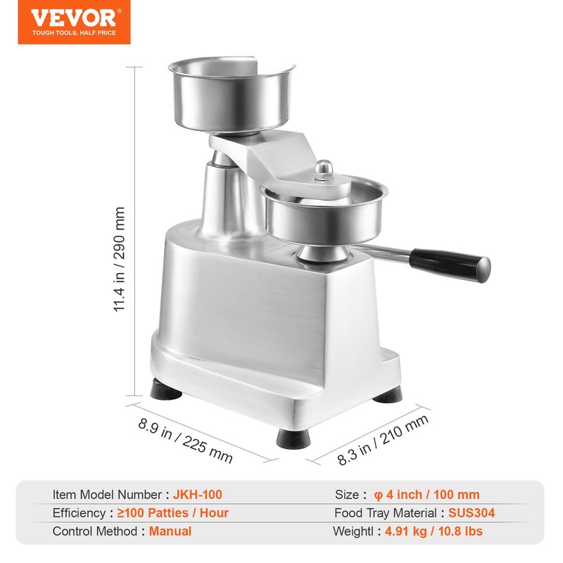 VEVOR Commercial Burger Patty Maker, 100mm/4inch Hamburger Beef Patty Maker,