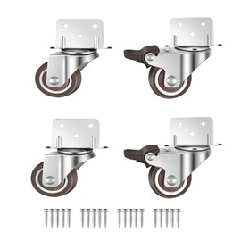 GEOCANG 4 Small Swivel Castors for Furniture, 32 mm with Brake, Furniture Castors, L Mounting Plate, Suitable for Furniture, Flower Stands, Cribs (32 mm)