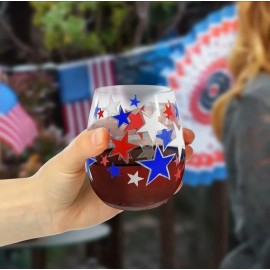 Way To Celebrate Patriotic Red, White & Blue Plastic Stemless Wine Glass 4th Of July Independence