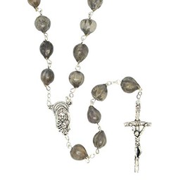 Catholic Town JOB'S TEARS ROSARY for difficult times with Madonna and Child centerpiece and cross crucifix (ROSNS-GREY)