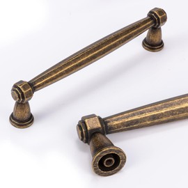 SYZOW Pack of 6 Vintage Cabinet Handles, 128 mm, Antique Brass Handles, Furniture Handles, Door Handles, Kitchen Drawer Handles, Vintage Handles for Bronze Kitchen Cabinets