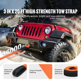 Happybuy Heavy Duty 3" x 30 ft Towing Strap Set, 36,000 lbs MBS! with Protective Gear & Pouch for Truck, Jeep, SUV, ATV
