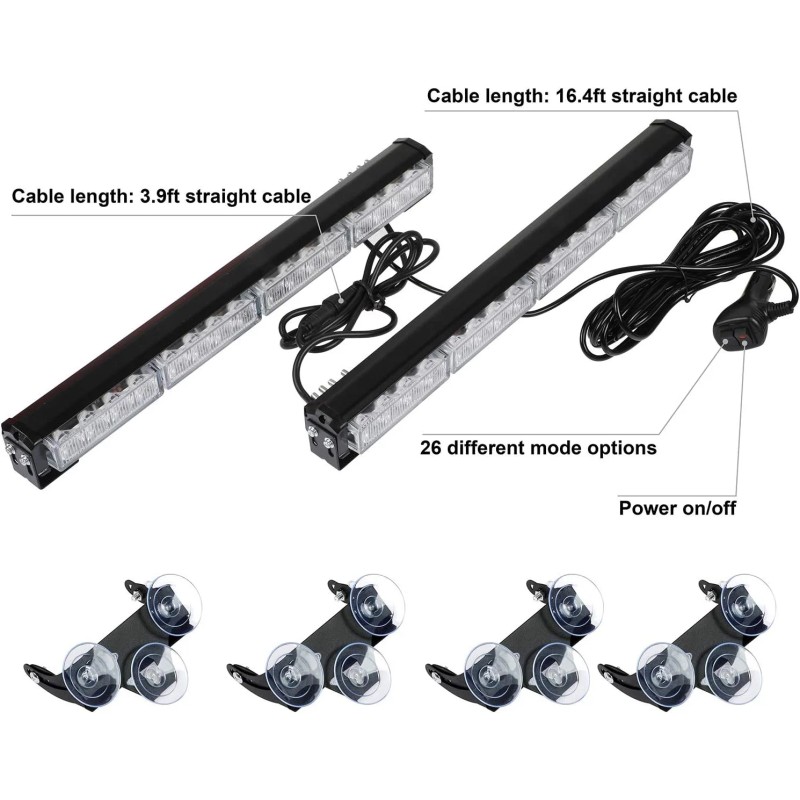 16.8-Inch Light Bar 32LED 26 Flash Patterns Emergency Flashing Traffic