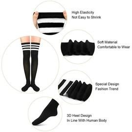 DRESHOW Women's Extra Long Socks, Over Knee Socks, Long Striped Socks, Casual High Boot Stockings