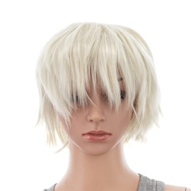 SWACC Unisex Fashion Spiky Layered Short Anime Cosplay Wig for Men and Women (Platinum Blonde)