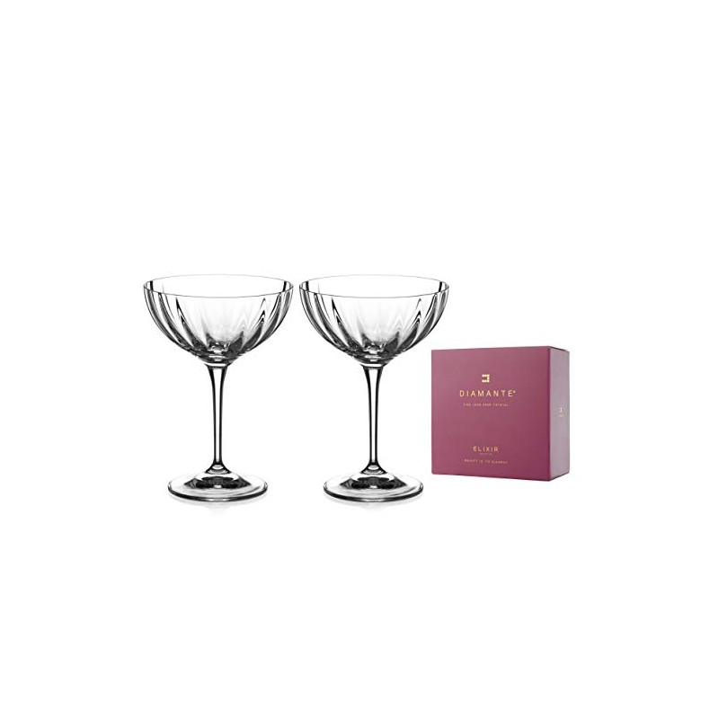 DIAMANTE Champagne Cocktail Saucers/Coupes Pair - ‘Mirage’ - Hand Cut