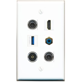 2 3.5mm HDMI RCA-Blue TOSLINK USB-3 Flat/Solid Wall Plate [White]