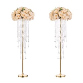 Tall Vases Wedding Centerpieces for Tables - 39.4" Gold Flower Vase with Chandelier Crystal, Centerpiece Table Decorations, Metal Flower Stand for Wedding, Reception, Party, Events, Home Décor, 2 Pcs