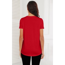 Smile Fish Women Crewneck Loose Fit Tunic Tops Short Sleeve Dressy Casual Summer Long Tee Shirts to Wear with Leggings Cotton Red,XL