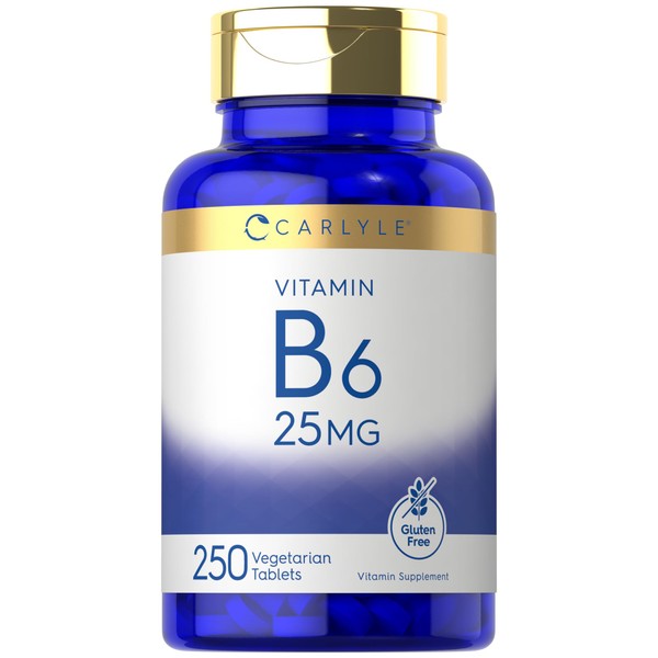 Carlyle Vitamin B6 | 25mg | 250 Tablets | Vegetarian, Non-GMO & Gluten Free Supplement