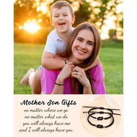 YELUWA Mother Son Bracelets Set for 2 Mom Gifts Mothers Day Valentines Day Easter Birthday Gifts for Mom Son Mommy and Me Matching Knot Wish Bracelets Birthday Gift - 2 Black