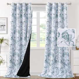 H.VERSAILTEX 100% Blackout Curtains for Living Room Camellia Floral Blackout Curtains 108 Inches Long Light Blocking Window Treatment Curtains with Black Liner Grommet Thermal Drapes, 2 Panels, Teal