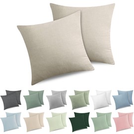 ATsense Set of 2 Cushion Covers Measuring 80 x 80 cm, 100% Washed Cotton, with Zip, Super Soft Premium and Cosy Cushion Covers, Beige