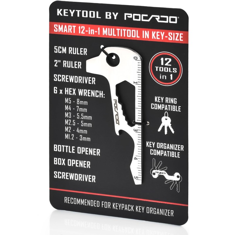 POCARDO Multitool 12-in-1 Multifunctional Tool Extension for Key Organiser, Coin