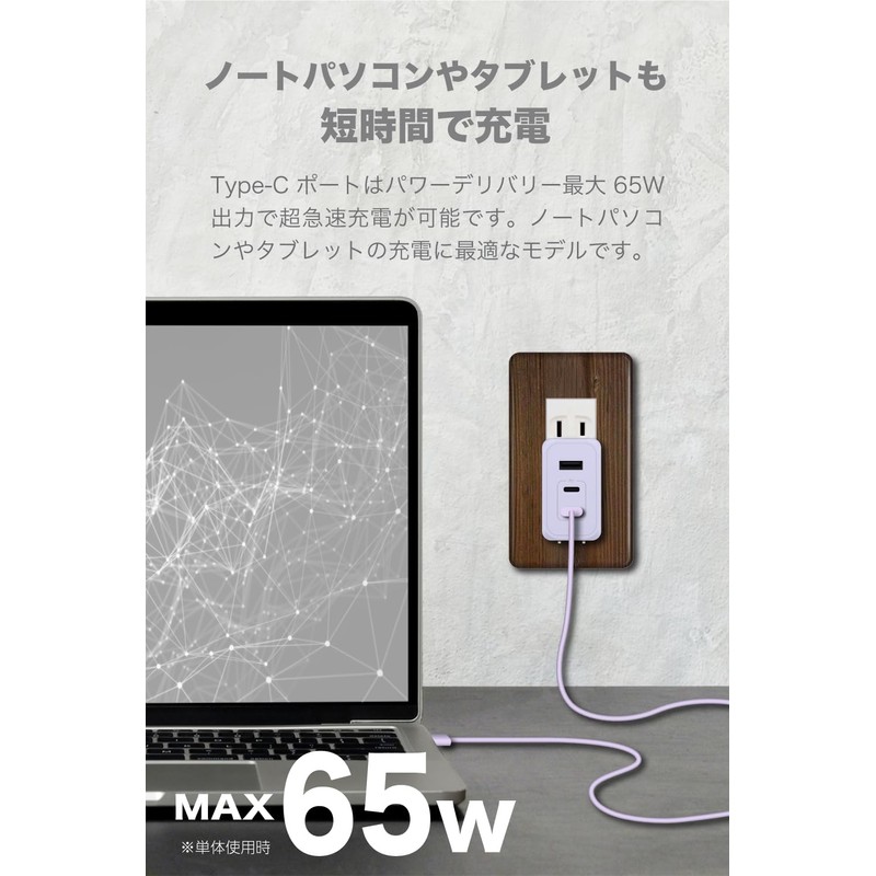 Permier PR-AP146UC2 PD65W-Compatible AC Charger, 3 USB Ports (USB-C x