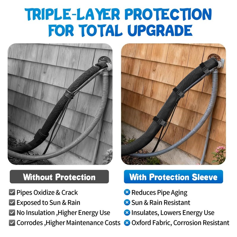 3-Layer HVAC Copper Pipe Insulation Cover 72" 600D Oxford AC