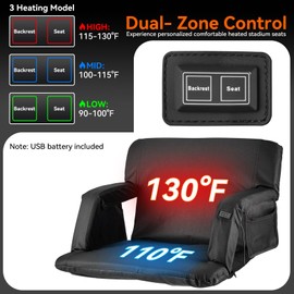 Leanandrio Heated Stadium Seats for Bleachers, Heated Bleacher Seat with Backrest with 10000mAh, Folding Stadium Seat Bleacher Chair with Armrests, Portable Stadium Chairs for Outdoor Sport Events