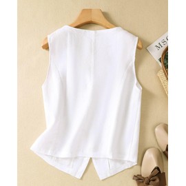 MINTLIMIT Women's Linen Vest Casual Button Down Sleeveless V Neck Blazer Tank Top Lightweight Business Jacket Waistcoat Vest with Pocket