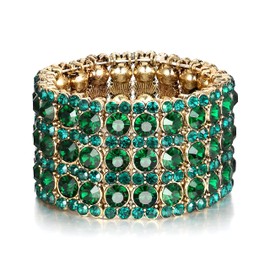 Ever Faith Austrian Crystal Bridal Elegant 3 Rows Stretch Bracelet for Women Girls Green Gold-Tone