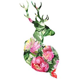 Floral Spring and Summer Watercolor Deer Animal Silhouette Vinyl Sticker