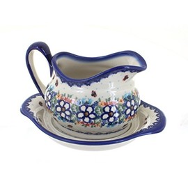 Blue Rose Polish Pottery Scarlett Gravy Boat & Plate