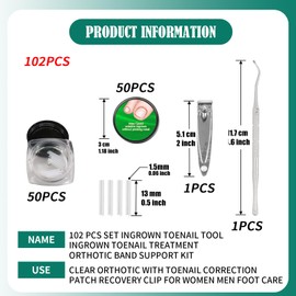 PLATEYTR ingrown toenail tool,102 pcs set ingrown toenail tool, ingrown toenail treatment orthotic band support kit,clear orthotic with toenail correction patch recovery clip for women men foot care