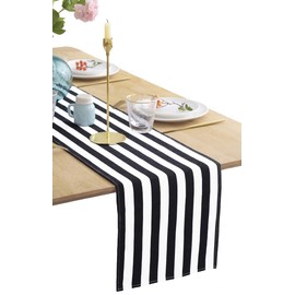 BOXAN Classic Black and White Striped Table Runner, Modern Stripes Pattern Elegant Cotton Canvas Table Top Decor for Art Deco Wedding, Bridal Shower, Bachelorette Party Decorations, 12" x 72"