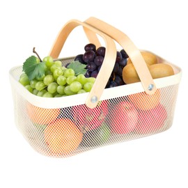 Garden Harvest Basket,Delicate Harvest Basket for Garden Vegetables,Practical Metal Mesh Wire Basket with Handle Suitable for Bathroom,Cabinet,Kitchen(White)