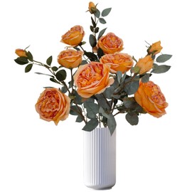 ARTIFIPLANT Fall Orange Rose Bouquet, Fake Roses Artificial Flowers,4 Pieces Realistic Silk Fake Flowers for Home Decor (4, Fall Orange)