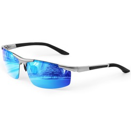 gesruny Sunglasses Men Women Polarised UV400 Blend Protection Al-Mg Metal Frame Rectangular Ultralight Sunglasses Classic Retro Unisex Outdoor Sports Glasses for Driving, A-gunmetal frame blue lens