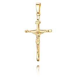 JEVELION Cross Pendant Gold Cross Jesus Christ with INRI Engraving for Women, Men and Children as a Necklace Pendant with Jewellery Case, Gold-plated