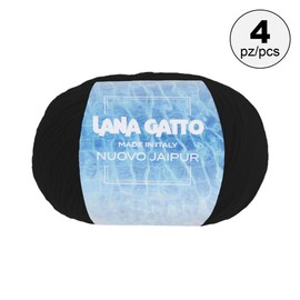 Lana Gatto Line Nuovo Jaipur Cotton Yarn, 100% Cotton for Knitting or Crocheting, 4 Balls Length 400 m on 200 g Cotton (Black, 4)