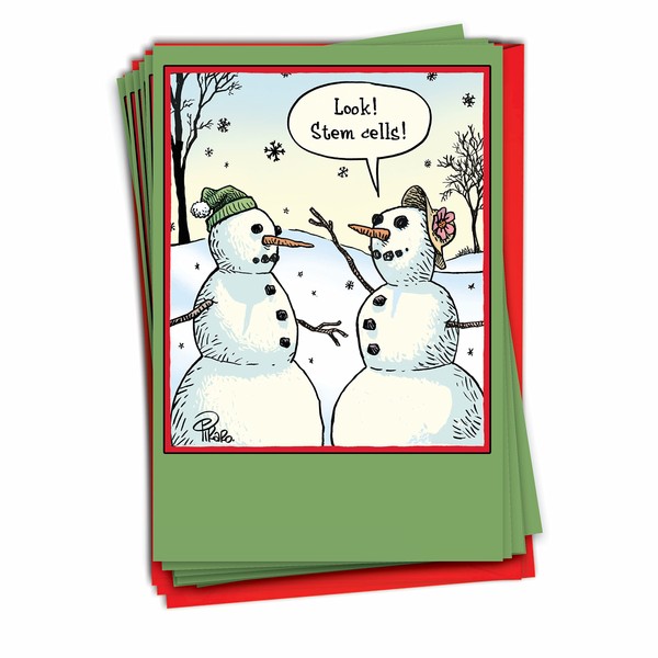 NobleWorks Pack of 12 Christmas Greeting Cards with Envelopes, Humor Holiday for Men and Women (1 Design, 12 Cards) - Stem Cells B1986