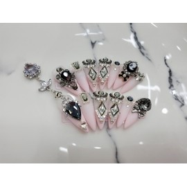 Black+Pink Handmade Nail Tips ✨ - Long Oval / 블랙+핑크 수제네일팁 ✨ - 롱오발