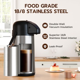 Coffee Carafe for Keeping Hot - Gezoss 85OZ / 2.5L Airpot Coffee Dispenser with Pump - Large Coffee Thermos for Hot Drinks Tea Liquid - Insulated Stainless Steel Hot Water Beverage Urn for Parties