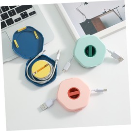 Mikinona 4pcs Cable Winder Storage Box for Earphones and Charging Cables with Mobile Stand Tidy Cord Management in White Green Blue Pink