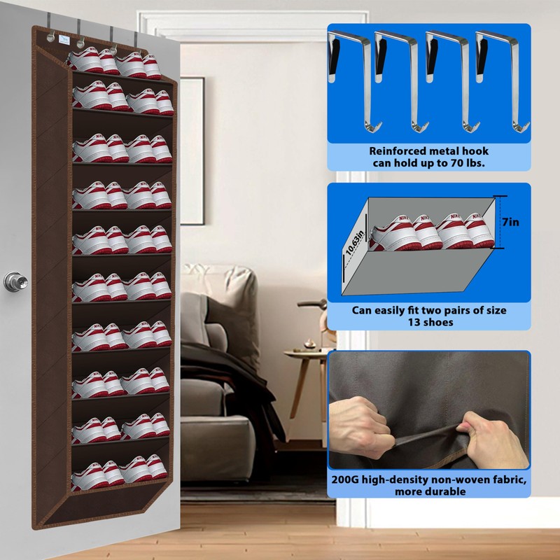 Over The Door Shoe Organizer, 70 Pounds Large Capacity, 20-30-Pair