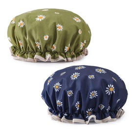 2 Stücke Floral Bedruckter Duschkappe, Frauenduschkappe, Wasserdichte Duschhaube, Wiederverwendbare Duschhaube, Duschzubehör
